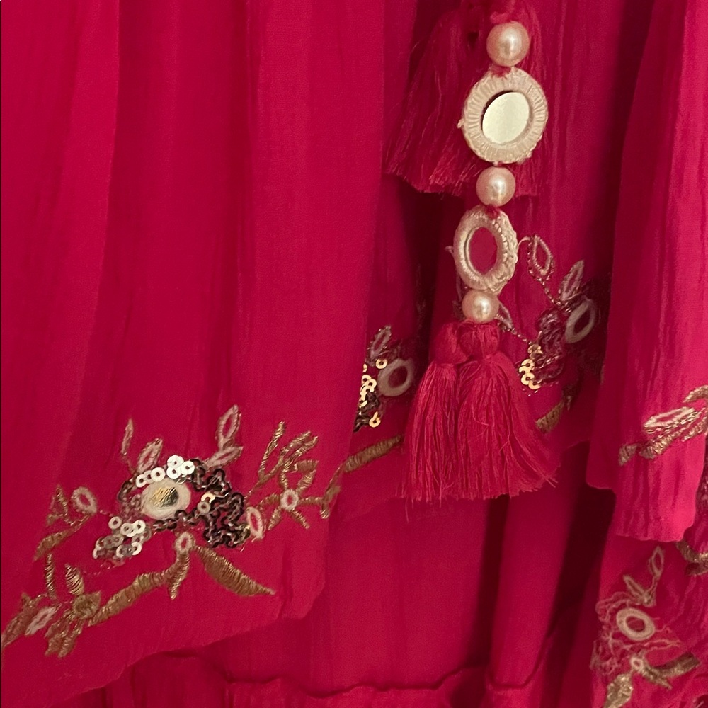 VENUS Pink Asymmetrical Dress with Floral Accents - Picture 6 of 7